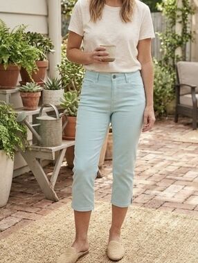 Riders By Lee Capri Cropped Blue Denim Jeans Stretch Pants Size 14 M Medium